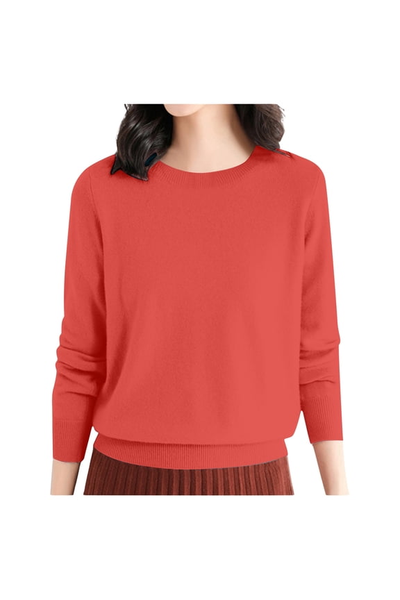 Womens Sweaters Crew Neck Long Sleeve Shirts Casual Soft Solid Color Pullover Sweater Fashion Pullover Sweater Tops /Orange