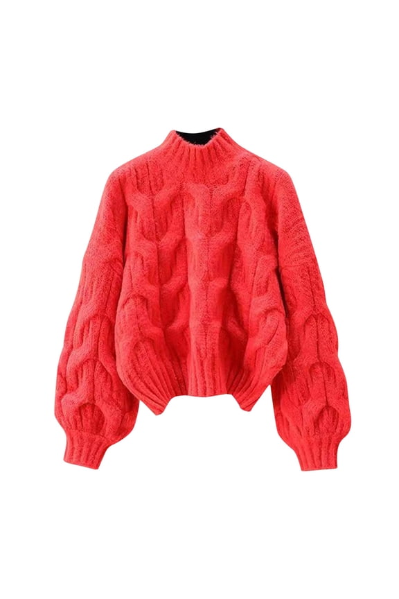Womens Sweaters Crewneck Long Sleeve Knit Sweater Tops Fashion Fall Outifits Solid Color Fashion Pullover Sweater Tops /Red