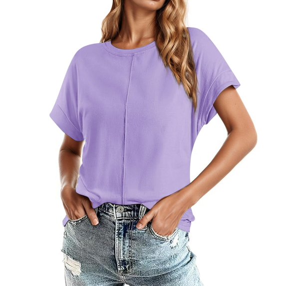 RMGVDSD Womens T-Shirts Round Neck Solid Color Raglan Short Sleeve Loose Casual Top Loose Trendy Tees