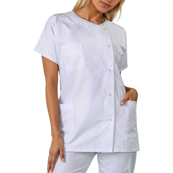 RMGVDSD Womens T-Shirts Scrubs for Women Workwear Short Sleeve Nurse Uniform Shirts Casual Buttoned Scrub Top With Pocket Stylish Blouses