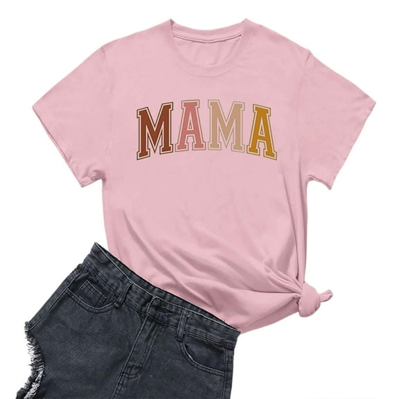 RMGVDSD Womens T Shirts Shirts Women Funny Letter Print T-Shirt Mother's Day Short Sleeve Graphic Tees Mama Gift Casual Tops Stylish Tee Shirts