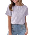 thumbnail image 1 of RMGVDSD Comfort Womens Tops Summer Women's Round Neck Short Sleeve Embroidered Flower Jacquard T Shirt Casual Dressy Tops, 1 of 9