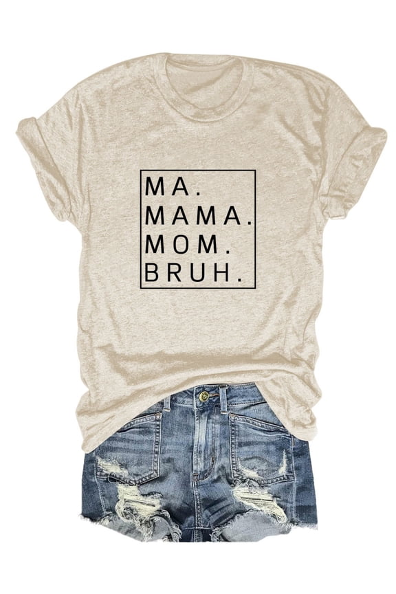 Womens T Shirts Top Mama Shirts For Women Loose Fit Ma Mama Mom Bruh Letter Print Short Sleeve T Shirt Soft Casual Tshirts