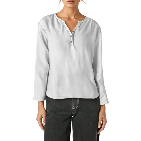 RMGVDSD Womens T Shirts Top Womens Henley Tops Long Sleeve Shirts V-Neck Button Loose Casual Henley Tops T Shirt Fashion Blouses Casual Tees Blouse