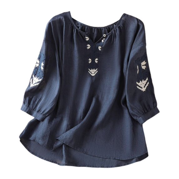 RMGVDSD Womens T Shirts Vintage Embroidered Women's T Shirt Casual Round Neck Short Sleeve Breathable Blouse Spring Summer Loose Trendy Tees