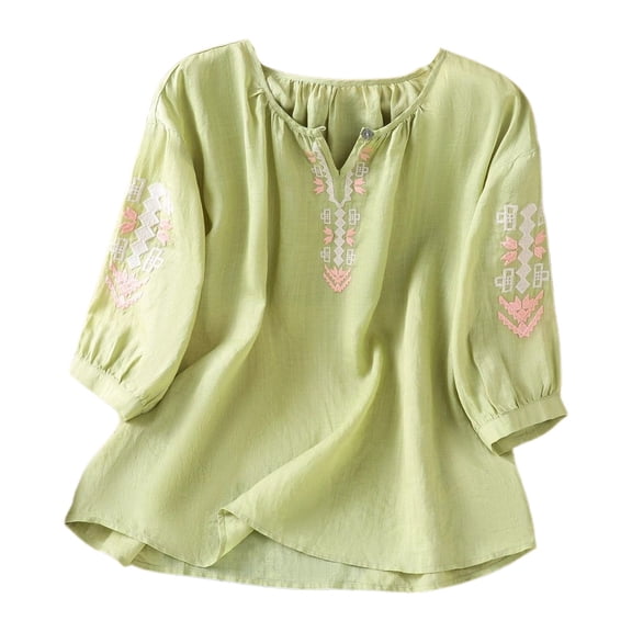 RMGVDSD Womens T Shirts Vintage Embroidered Women's T Shirt Casual Round Neck Short Sleeve Breathable Blouse Spring Summer Trendy Going Out Tops