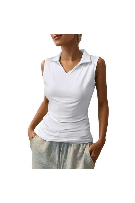 Womens Tank Tops Shirts Women's Sleeveless Golf Polo Shirts Collared V Neck Tennis Tank Tops Quick Dry Athletic Tanks Shirt Dressy Casual Blouse