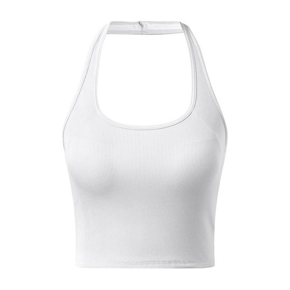 RMGVDSD Womens Tank Tops Womens Halter Neck Built In Bra Workout Sports Tank Tops Summer Trendy Backless Going Out Clothing Blouse Comfy Casual Blouses