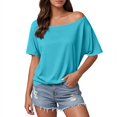 thumbnail image 1 of RMGVDSD Womens Tee Shirts Trendy Women's Off Shoulder T Shirt Casual Solid Top Everyday Wear Comfortable Spring Summer Loose Fit Basic Tees, 1 of 5