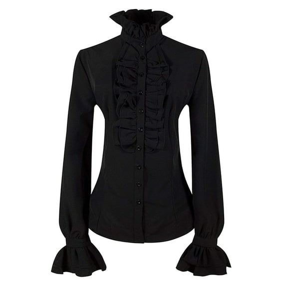 RMGVDSD Womens Tops Casual Blouses Women's Blouse With Ruffles Punk Gothic Shirt Vintage Long Sleeve Shirts Solid Color Carnival Party Top Party Shirt Blouse