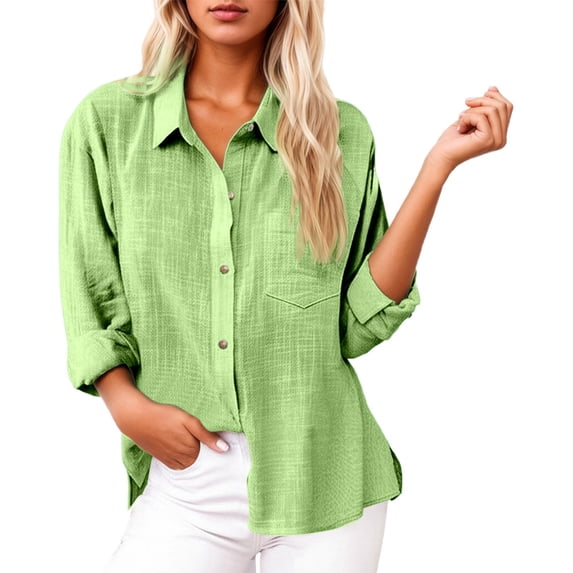 RMGVDSD Womens Tops Casual Blouses Women's Long Sleeve Shirts With Pockets Button Down Shirt Stylish Versatile Spring Summer Daily Wear Elegant Blouses