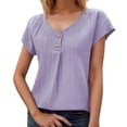 thumbnail image 1 of RMGVDSD Womens Tops Summer Sweater Women's Blouse Solid Color Button Fashion Short Sleeve Shirts Sweater Fall Outfits for Women /Purple, 1 of 8