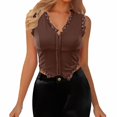 thumbnail image 1 of RMGVDSD Womens Tops Tee Shirts Women's Lace Trimmed Fitted Back Button Tank Top Stylish Elegant Comfy Basic Tee Shirts, 1 of 5
