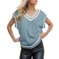 thumbnail image 1 of RMGVDSD Womens Tops V Neck Oversized Sweaters Vest Sleeveless Knit Pullover Striped Sweater Casual Tennis Top Solid Color Fashion Pullover Sweater Tops /Blue, 1 of 6