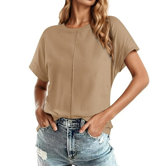 RMGVDSD Womens Tshirts Tops Round Neck Solid Color Raglan Short Sleeve Loose Casual Top Basic Trendy T Shirts