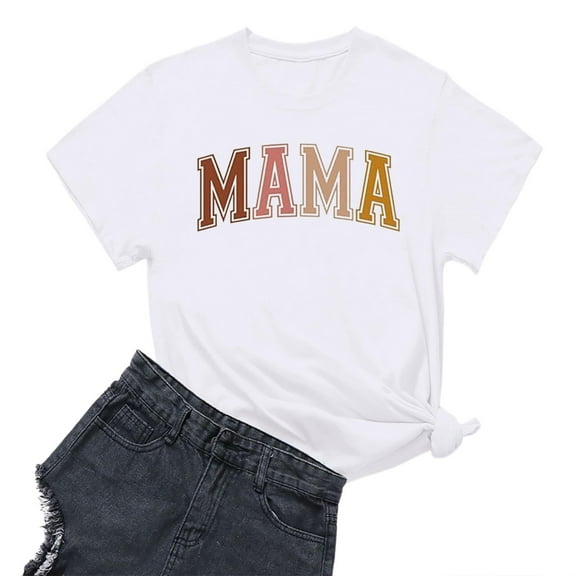 RMGVDSD Womens Tshirts Tops Shirts Women Funny Letter Print T-Shirt Mother's Day Short Sleeve Graphic Tees Mama Gift Casual Tops Fashion Loose Blouse