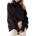 thumbnail image 1 of RMGVDSD Womens Turtleneck Oversized Long Batwing Sleeve Fall Sweater Plus Size Tunic Pullover Ribbed Knit Sweater Solid Color Trendy Casual Sweater Tops /Black, 1 of 3