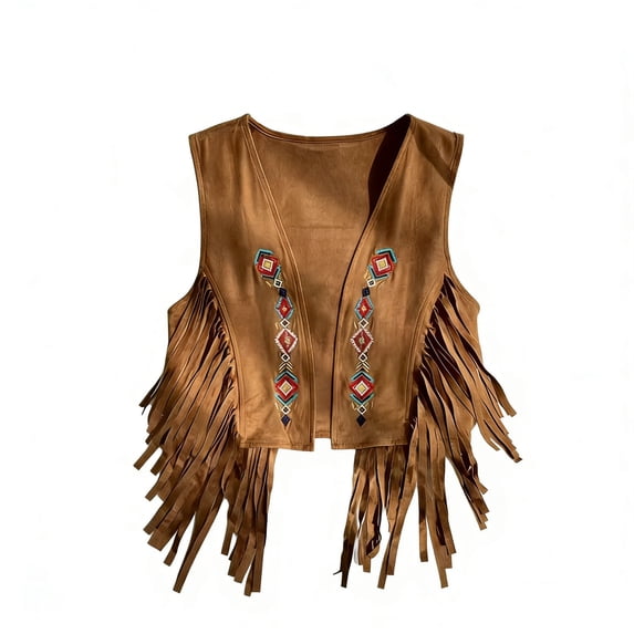 RMGVDSD Womens Western Tassels Vest Tops Sleeveless Fringe Open Front Vest Cowgir Jacket Cardigan Cover Up Casual Boho Style Trendy Outfit Blouses Shirts