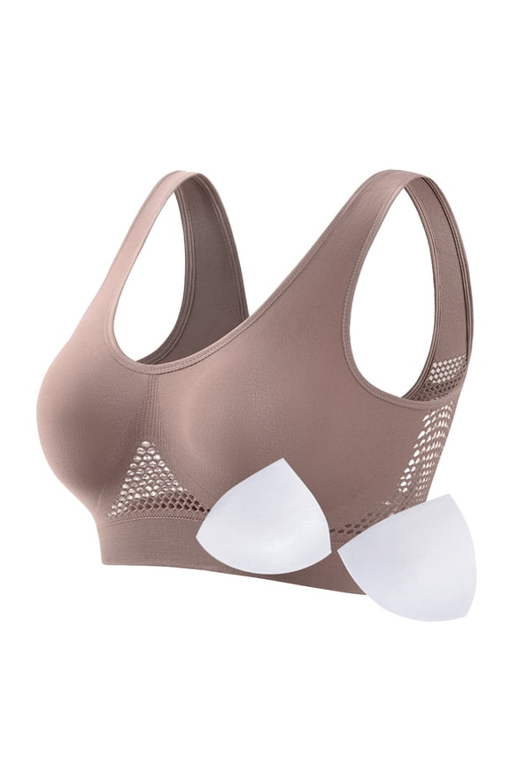 Womens Wireless Bras Breathable Anti-Sagging Sports Bras For Women Plus Size Wireless Bras With Cooling Lift-Up Mesh High Support Lift Everyday Bras