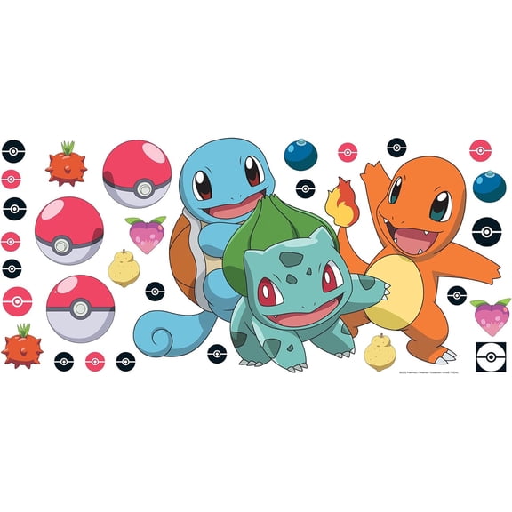RMK5361GM Pokmon Squirtle, Charmander, and Bulbasaur Peel and Stick Giant Wall Decals