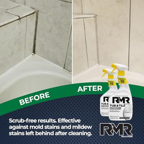 RMR - Tub and Tile Cleaner, Mold Stain & Mildew Stain Remover, Industrial-Strength, No-Scrub Cleaner, 32 Fl Oz, 2 Pack