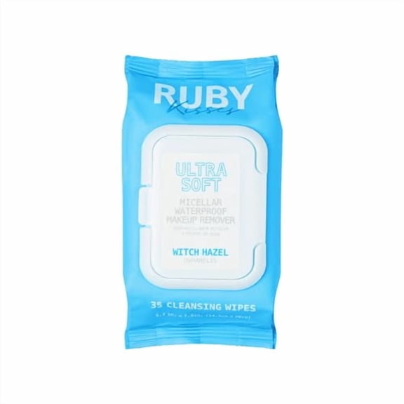 Ruby Kisses Makeup Remover Wipes, Daily Facial Cleanser Towelettes for Waterproof Makeup, Micellar Face Cleansing Wipes for Sensitive Skin, Hydrating & Refreshing, 35 Count (Witch Hazel)
