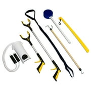 RMS 7-Piece Hip Knee Replacement Kit with Leg Lifter, 19 and 32 inch Rotating Reacher Grabber, Long Handle Shoe Horn, Sock Aid, Dressing Stick, Bath Sponge - Ideal for Knee or Back Surgery Recovery