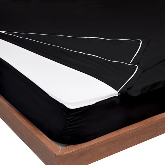 RMS Bedding Ultra-Soft Premium Cotton Zip On sheets with 1 Fitted Base and 2 Top Zip Sheet Fits Mattresses up to 20" Deep Pocket- Black - Full Size