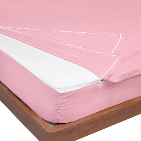 RMS Bedding Ultra-Soft Premium Cotton Zip On sheets with 1 Fitted Base and 2 Top Zip Sheet Fits Mattresses up to 6" Deep Pocket- Pink - Full Size
