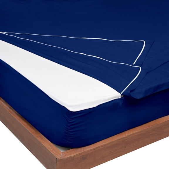 RMS Bedding Ultra-Soft Premium Cotton Zip On sheets with 1 Fitted Base and 2 Top Zip Sheet Fits Mattresses up to 20" Deep Pocket- Royal Blue - King Size