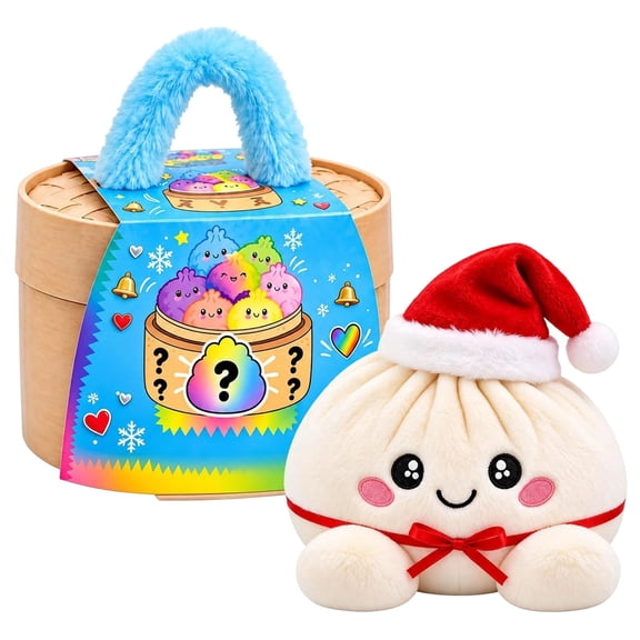 RMS Crazy Fun Mystery Plush Dumpling Squishy- Christmas Plush Dumpling Blind Box, Bamboo Steamer Holiday Stocking Stuffed Bun Toy, Winter Countdown Gifts Stocking Stuffers for Kids
