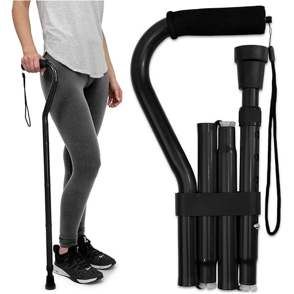 RMS Folding Cane with Offset Foam Handle, Adjustable (Black)