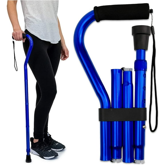 RMS Folding Cane with Offset Foam Handle and Carrying Pouch