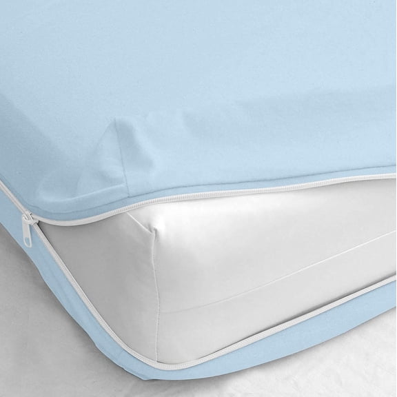 RMS Olympic Queen Size Zipper Fitted Sheet - 8 Inch Deep Pocket, Hotel Quality 120 GSM Brushed Microfiber, Soft Wrinkle-Free, Shrinkage and Fade Resistant, Light Blue Color Zipper Fitted Sheet