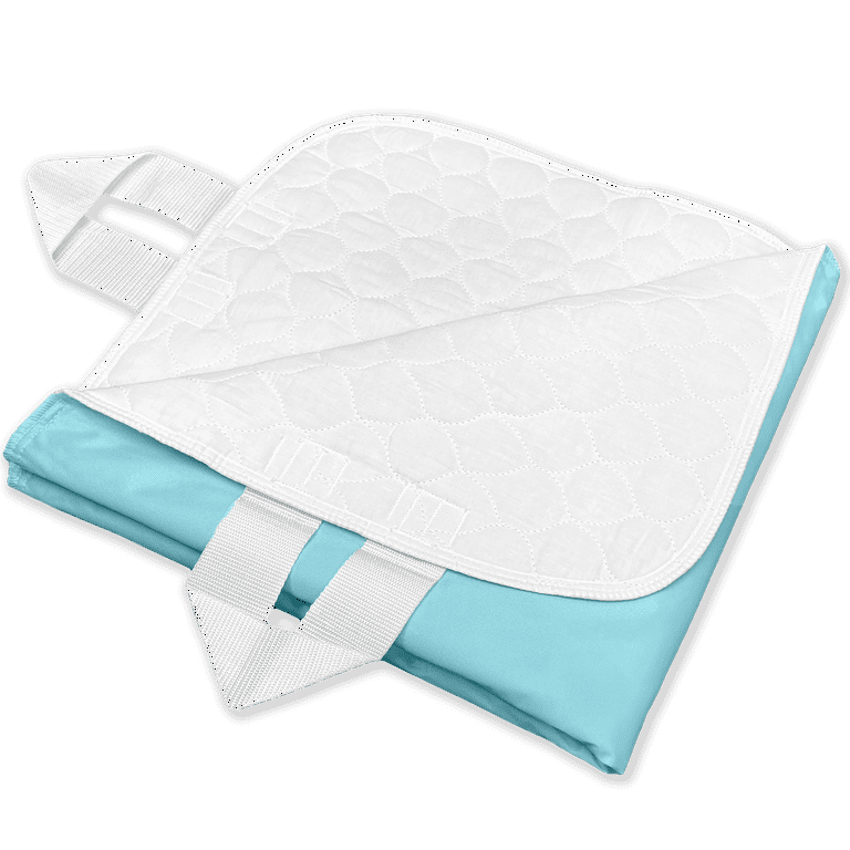 RMS Reusable & Washable Absorbent Waterproof Bed Pad Incontinence  Protection, Blue, 34 x 54, 4 Handles
