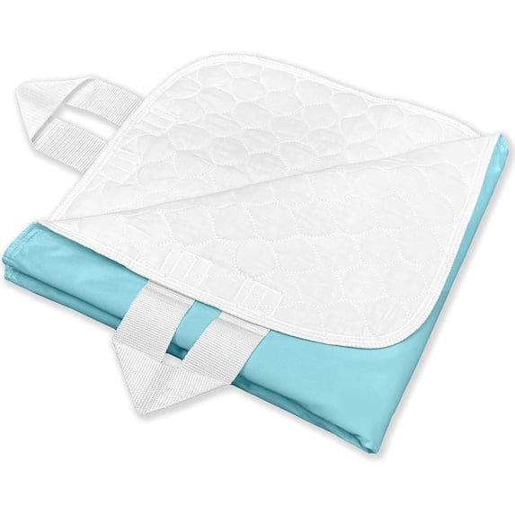 RMS Reusable & Washable Absorbent Waterproof Bed Pad Incontinence Protection, Blue, 34" x 54", 4 Handles