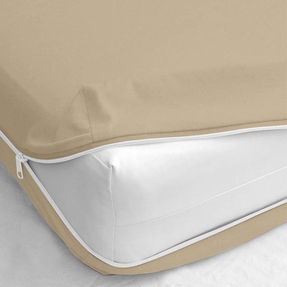 RMS Short Queen Zipper Fitted Sheet - 8 Inch Deep Pocket, Hotel Quality 120 GSM Brushed Microfiber, Soft Wrinkle-Free, Shrinkage and Fade Resistant, Beige Color Zipper Fitted Sheet