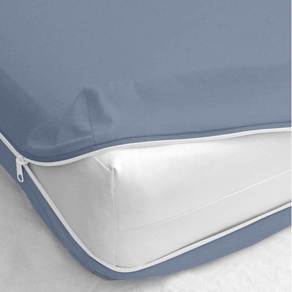 RMS Short Queen Zipper Fitted Sheet - 8 Inch Deep Pocket, Hotel Quality 120 GSM Brushed Microfiber, Soft Wrinkle-Free, Shrinkage and Fade Resistant, Medium Blue Color Zipper Fitted Sheet