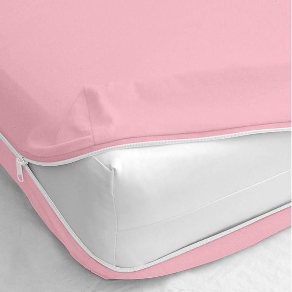 RMS Twin Size Zipper Fitted Sheet - 8 Inch Deep Pocket, Hotel Quality 120 GSM Brushed Microfiber, Soft Wrinkle-Free, Shrinkage and Fade Resistant, Baby Pink Color Zipper Fitted Sheet
