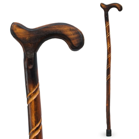 RMS Wood Cane - 36" Natural Wood Offset Cane (Spiral Derby Handle)