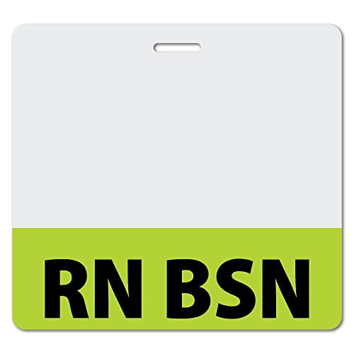 RN BSN Heavy Duty Horizontal Light Green (100 pack) - Spill & Tear Proof Cards - 2 Sided USA Printed Quick Role Identifier ID Tag Backer by BadgeZoo
