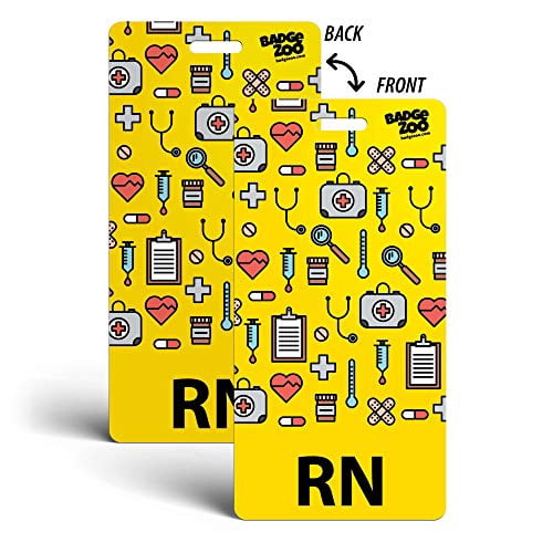 RN Badge Buddy - Yellow With Medical Icons For Registered Nurses - 5 Pack Vertical ID Card Extender