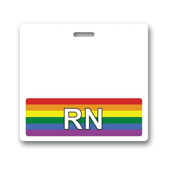 RN Badge Buddy - Heavy Duty Horizontal Badge Buddies for Registered Nurses - Spill & Tear Proof Cards - 2 Sided USA Printed Role Identifier Tag Backer - by Specialist ID (Rainbow)