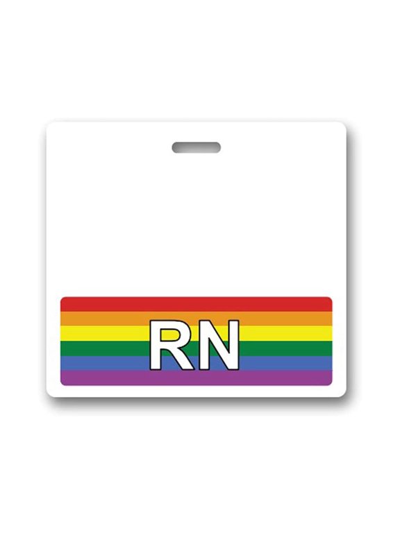 RN Badge Buddy - Heavy Duty Horizontal Badge Buddies for Registered Nurses - Spill & Tear Proof Cards - 2 Sided USA Printed Role Identifier Tag Backer - by Specialist ID (Rainbow)