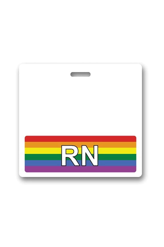 RN Badge Buddy - Heavy Duty Horizontal Badge Buddies for Registered Nurses - Spill & Tear Proof Cards - 2 Sided USA Printed Role Identifier Tag Backer - by Specialist ID (Rainbow)