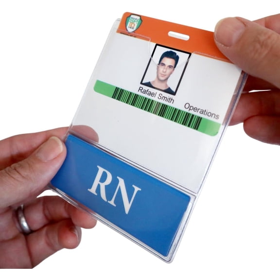 RN BadgeBottom Horizontal RN Badge Buddy & RN Badge Holder Combo - Heavy Duty 2 in 1 Badge Bottom I’D Nursing Accessories - Double Sided Clear Sleeve by Specialist ID