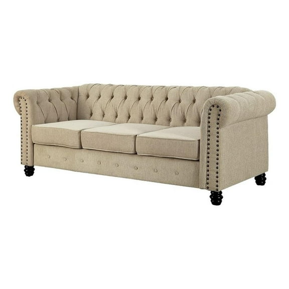 RN Furnishings 81" Button Tufted Linen Fabric Living room Sofa-Beige