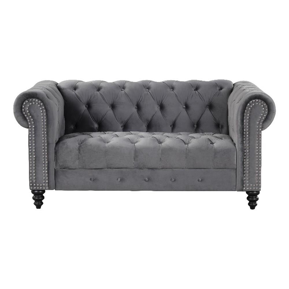 RN Furnishings Chesterfield  68" Button Tufted Velvet Fabric Loveseat-Gray