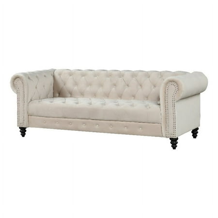 RN Furnishings Chesterfield 89" Button Tufted Velvet Fabric Sofa-Beige