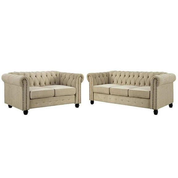 RN Furnishings Linen fabric sofa Loveseat Living room furniture Set -Beige